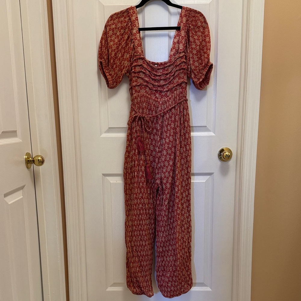 Free People Rust Red Patterned Jumpsuit Romper